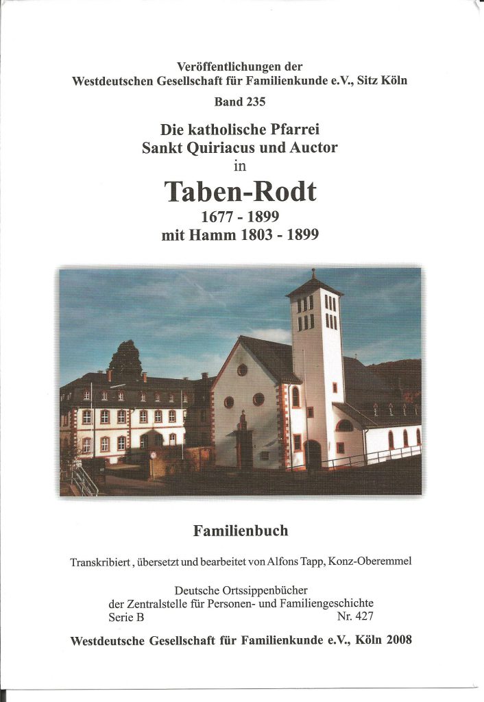 Familienbuch Taben-Rodt - Titelseite